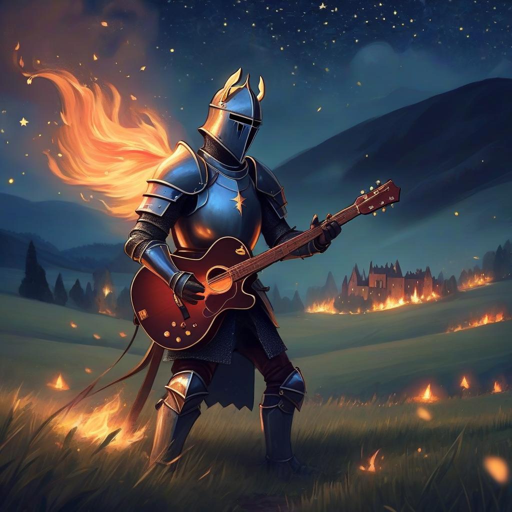  the night came down quietly. the fire smolders away knight sings with guitar a field without an edge knight the echo between the hills fairy tales are born of light it's bright. night and stars