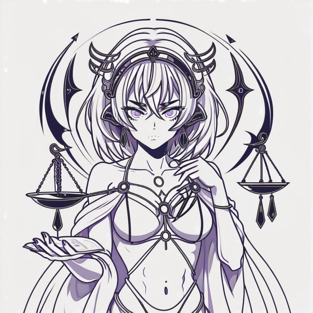  line art drawing libra girl, same nightmare. anime style . professional, sleek, modern, minimalist, graphic, line art, vector graphics