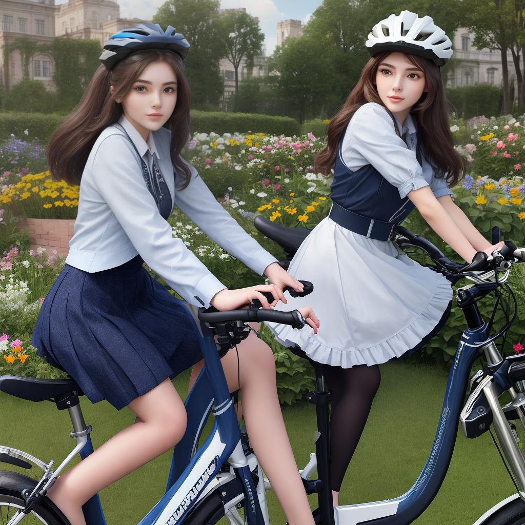  masterpiece, best quality, (Young woman beautifull, ride a bike, ultra high revolution, to day, on garden