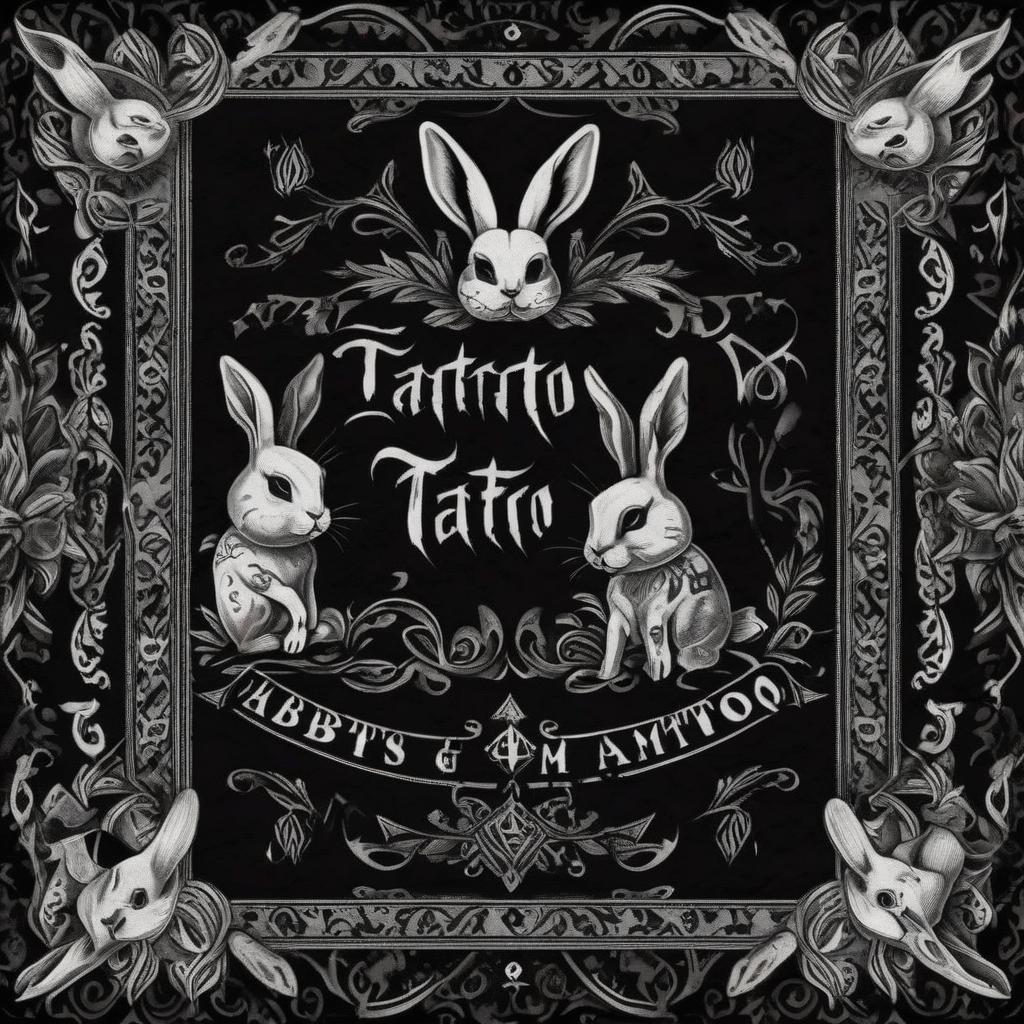  macabre style patterned carpet cover rabbits tattto with the inscription tattoo . dark, gothic, grim, haunting, highly detailed