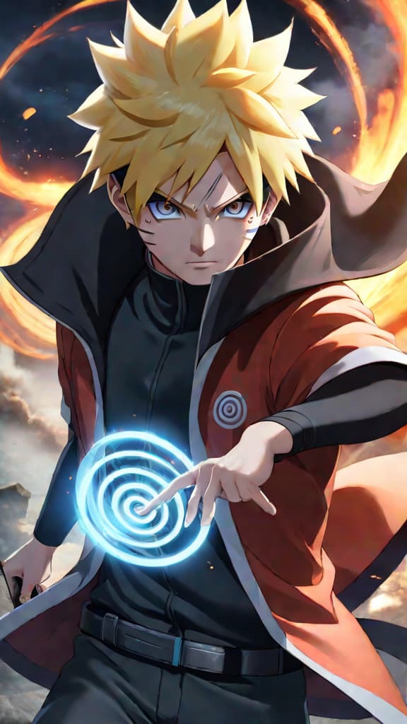  anime art: boruto uzumaki with karma seal, surpassing naruto and sasuke's legendary might. hyperrealistic, full body, detailed clothing, highly detailed, cinematic lighting, stunningly beautiful, intricate, sharp focus, f/1. 8, 85mm, (centered image composition), (professionally color graded), ((bright soft diffused light)), volumetric fog, trending on instagram, trending on tumblr, HDR 4K, 8K