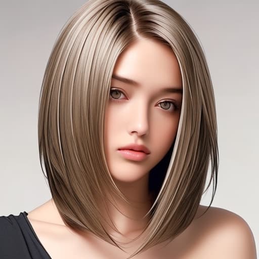  A shoulder length, with a middle part cut slightly short. I want a clean, straight cut, not too soft or layered at the ends. I’d prefer it to fall naturally without needing styling products, so it should have enough structure to look good on its own. Make this haircut