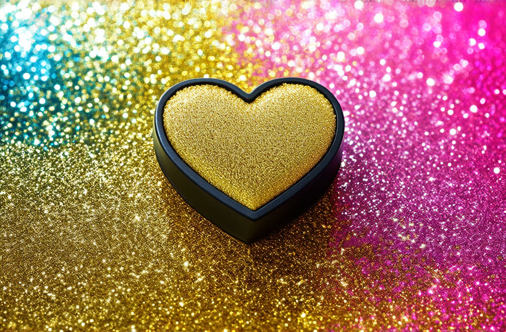  heart brush cosmetic draw on gold pink glitter background ar 3:2 {prompt}, maximum details