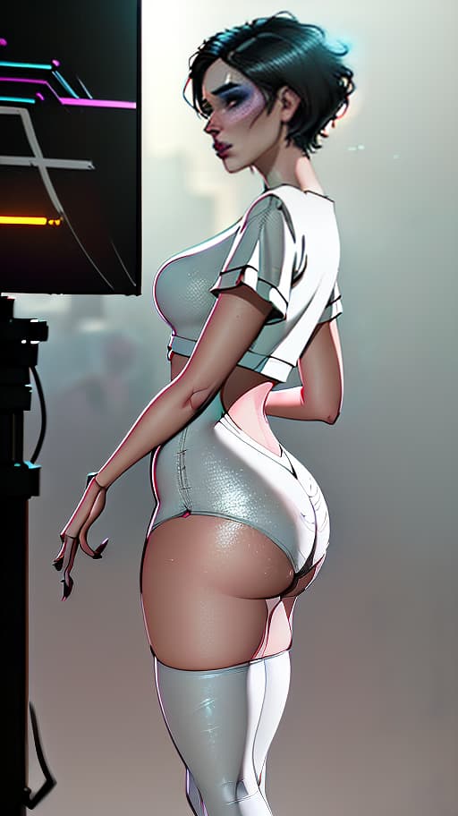  side view, a full length , beautiful , pretty face, heavy and fat, like a woman, big stomach, normal sized s, casual clothes, in , white short hair, tight fitting clothes on the stomach, makeup, concept art, ilrative, in color, digital artwork, highly detailed, digital art, glow effects, hand drawn, render, 8k, octane render, cinema 4d, blender, dark, atmospheric 4k ultra detailed, cinematic sensual, sharp focus, humorous ilration, big depth of field, masterpiece, colors, 3d octane render, 4k, concept art, trending on artstation, hyperrealistic, vivid colors, modelshoot style, (extremely detailed cg unity 8k wallpaper)