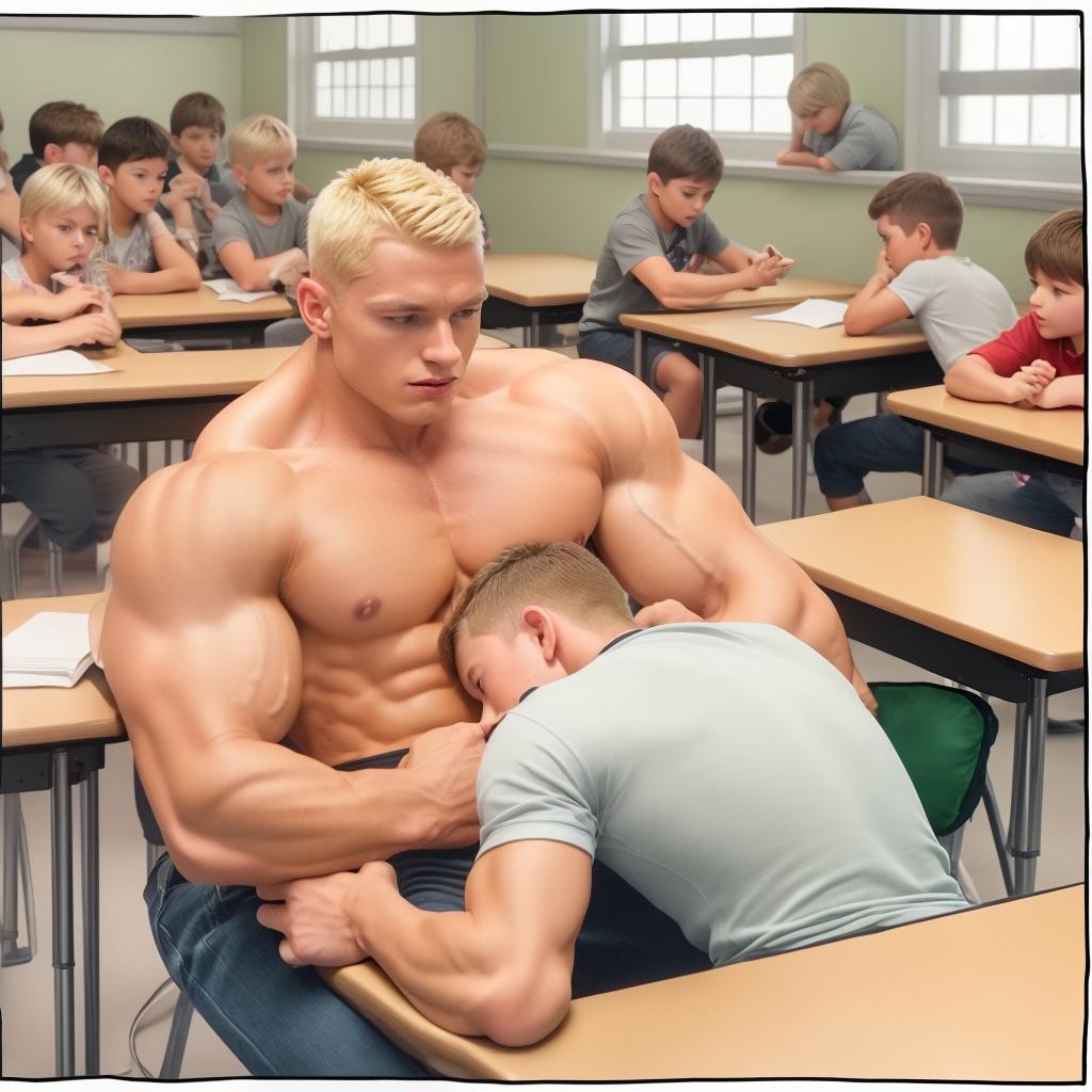  Ten year old boy with blonde bodybuilder, hyperrealistic, high quality, highly detailed, cinematic lighting, intricate, sharp focus, f/1. 8, 85mm, (centered image composition), (professionally color graded), ((bright soft diffused light)), volumetric fog, trending on instagram, HDR 4K, 8K