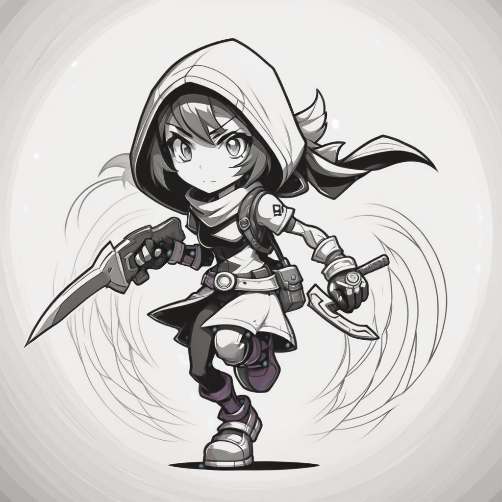  line art drawing rogue character from platformer game, same nightmare. anime style . professional, sleek, modern, minimalist, graphic, line art, vector graphics