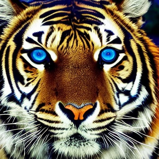  A robotic tiger with glowing eyes and metallic fur. hyperrealistic, full body, detailed clothing, highly detailed, cinematic lighting, stunningly beautiful, intricate, sharp focus, f/1. 8, 85mm, (centered image composition), (professionally color graded), ((bright soft diffused light)), volumetric fog, trending on instagram, trending on tumblr, HDR 4K, 8K