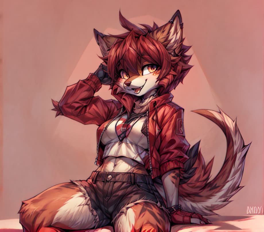  female furry in crop top and short shorts