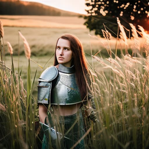  a Female Holy knight standing in a grass field