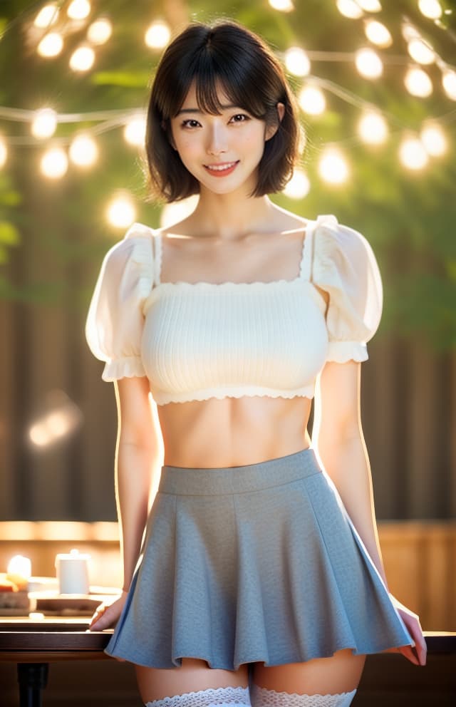  (Table Top: 1.3), (16K, Real, RAW Photo, Highest Quality: 1.4), (((Actress: Hana Sugisaki))), (Big Smile), (Black Hair), (Short Bob Hair)), Perfect Anatomy, (Delicate and Beautiful Eyes: 1. 3), (45 degrees diagonal from above) (Natural Light)), (Lolita Fashion ) ((mini skirt)) (((exposed thighs))) ((showing panties)) hyperrealistic, full body, detailed clothing, highly detailed, cinematic lighting, stunningly beautiful, intricate, sharp focus, f/1. 8, 85mm, (centered image composition), (professionally color graded), ((bright soft diffused light)), volumetric fog, trending on instagram, trending on tumblr, HDR 4K, 8K