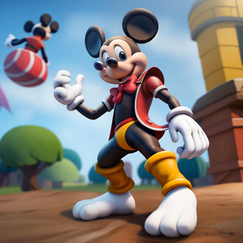  Mickey mouse (fortnite), wearing mickey mouse white gloves, full body, open eyes, masterpiece, 4k, fine details,