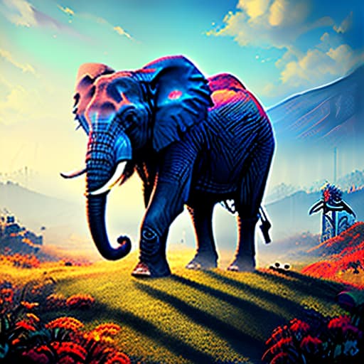 nvinkpunk red elephant with blue flowers siting in the pot of noddles hyperrealistic, full body, detailed clothing, highly detailed, cinematic lighting, stunningly beautiful, intricate, sharp focus, f/1. 8, 85mm, (centered image composition), (professionally color graded), ((bright soft diffused light)), volumetric fog, trending on instagram, trending on tumblr, HDR 4K, 8K