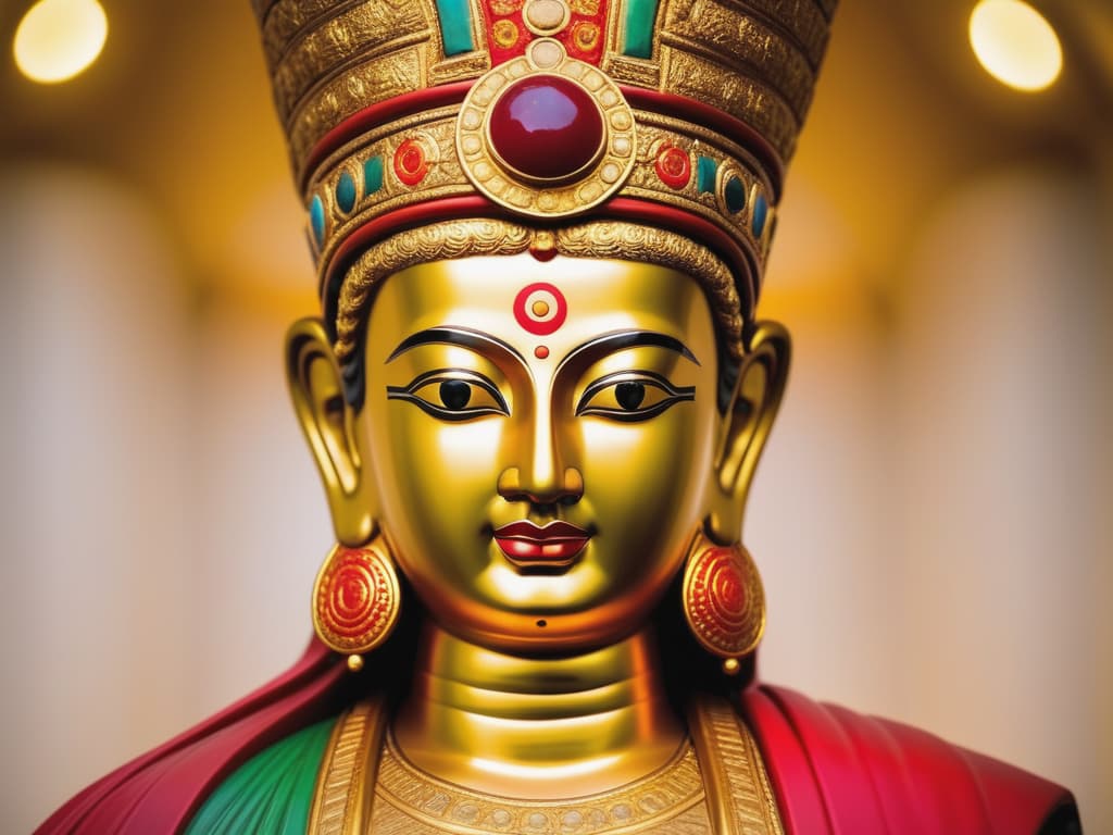  beautiful close up of an ancient eastern statue, serene divine expression