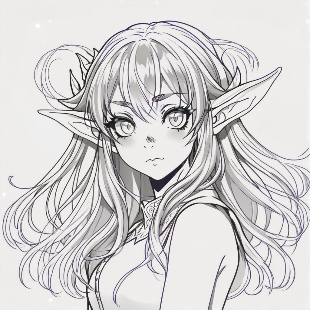  line art drawing 6 girl elf head different angle, long hair, same nightmare. anime style . professional, sleek, modern, minimalist, graphic, line art, vector graphics