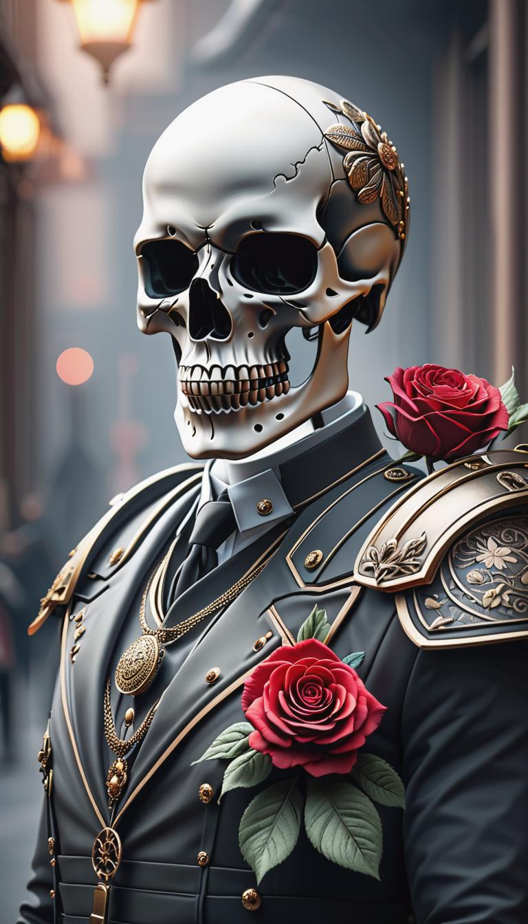  minimalist tattoo style depiction of a skull with roses. simple, powerful, black or grey lines on a light, solid color background., using simple and powerful black or grey lines on a light, solid color background. hyperrealistic, full body, detailed clothing, highly detailed, cinematic lighting, stunningly beautiful, intricate, sharp focus, f/1. 8, 85mm, (centered image composition), (professionally color graded), ((bright soft diffused light)), volumetric fog, trending on instagram, trending on tumblr, HDR 4K, 8K