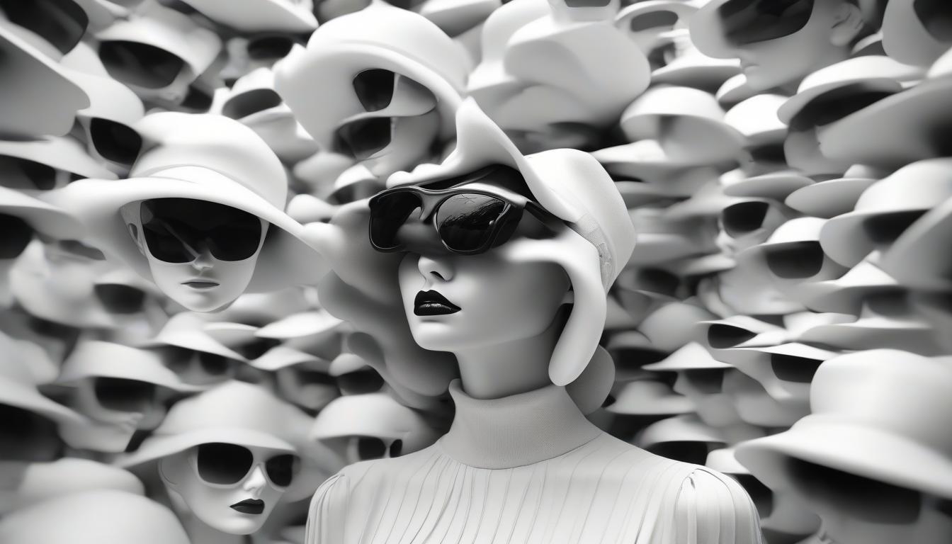  woman in sunglasses and a hat. black and white image, in the style of vray tracing, precision in details, dmitry kustanovich, frontal perspective, nikolina petolas, close up shots, bold and bright ar 14:25 stylize 750 v 6