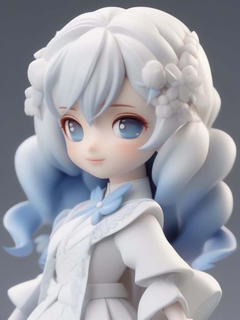  masterpiece,((( nendroid))),((( 3d))),{(((light beige hair color))),((( side braided hairstyle)))},blue eye color,smiling face,(((one nemophila in hand:1.2))),white gothic clothing,high quality,super resolution,16k