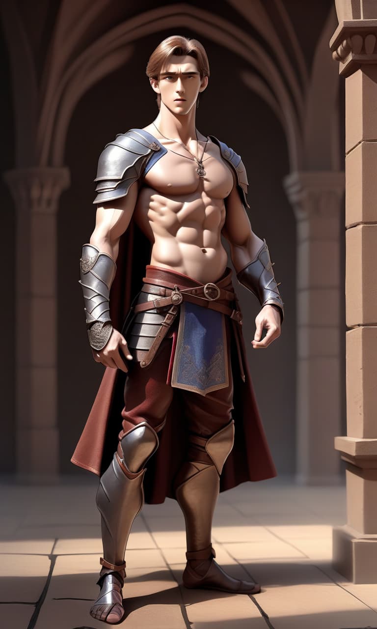  concept art model, pose, aesthetics, man from the middle ages in the kingdom, model guy, demonstrates his body, training, anime style, good drawing, detailing, anatomically correct position . digital artwork, illustrative, painterly, matte painting, highly detailed