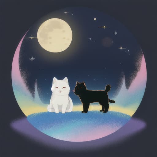  cute ai shiba with ai cat 🐈 ⛈️ 🌙 🌚 🌔 touch of fantasy and reality