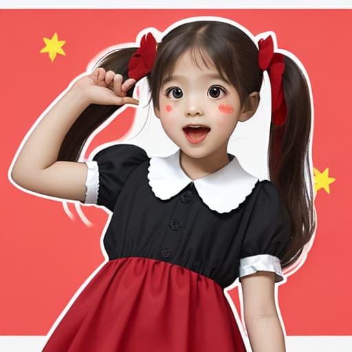  Cute little girl, red dress, two pigtails, singing "Me and My Motherland", flag background element ，