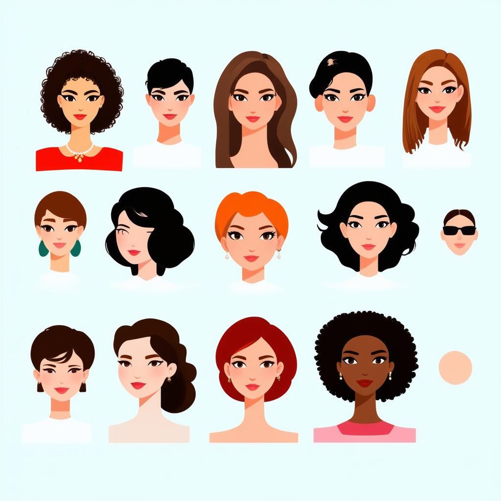  flat illustration, flaticon, (illustration:1.15), different beauty. set of different female heads on white background. different races and nationalities, [cory loftis, strobist, pascal campion :: 0.2]