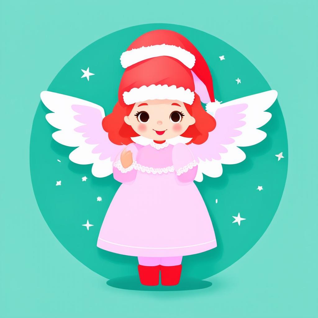  flat illustration, flaticon, (illustration:1.15), kawaii style cute christmas angel on solid white background, pastel shades , [cory loftis, strobist, pascal campion :: 0.2]