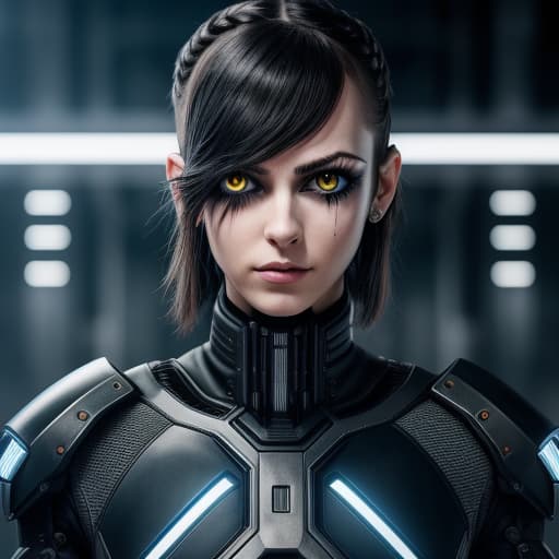  girl, cyberpunk augmentation, cyberware, cyborg, carbon fiber, chrome, implants, metall skull, bloody, cyber plate armor, dark atmosphere, dark night, scars, (black short disheveled hair:1.1), black eyeshadow, beautiful detailed glow, detailed, Cinematic light, intricate detail, highres, rounded eyes, detailed facial features, high detail, sharp focus, smooth, aesthetic, extremely detailed, insanely detailed and intricate dark industrial factory background, slim body, stylish pose, <lora:add_detail:0.4> <lora:epi_noiseoffset2:0.4> <lora:hairdetailer:0.6> <lora:more_details:0.3> <lora:add-detail-xl:1.2> <lora:DetailedEyes_V3:1.2> <lora:sd_xl_offset_example-lora_1.0:1.2> bionic eye, futuristic cyber punk soldier, , intricate details, photorea