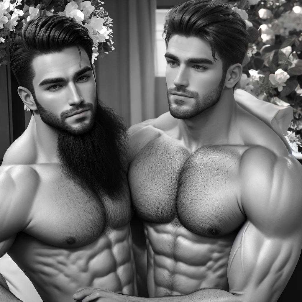  Muscular male, muscle lines should not be too obvious, chest hair should be present, not especially strong, look comfortable, hair should be shorter