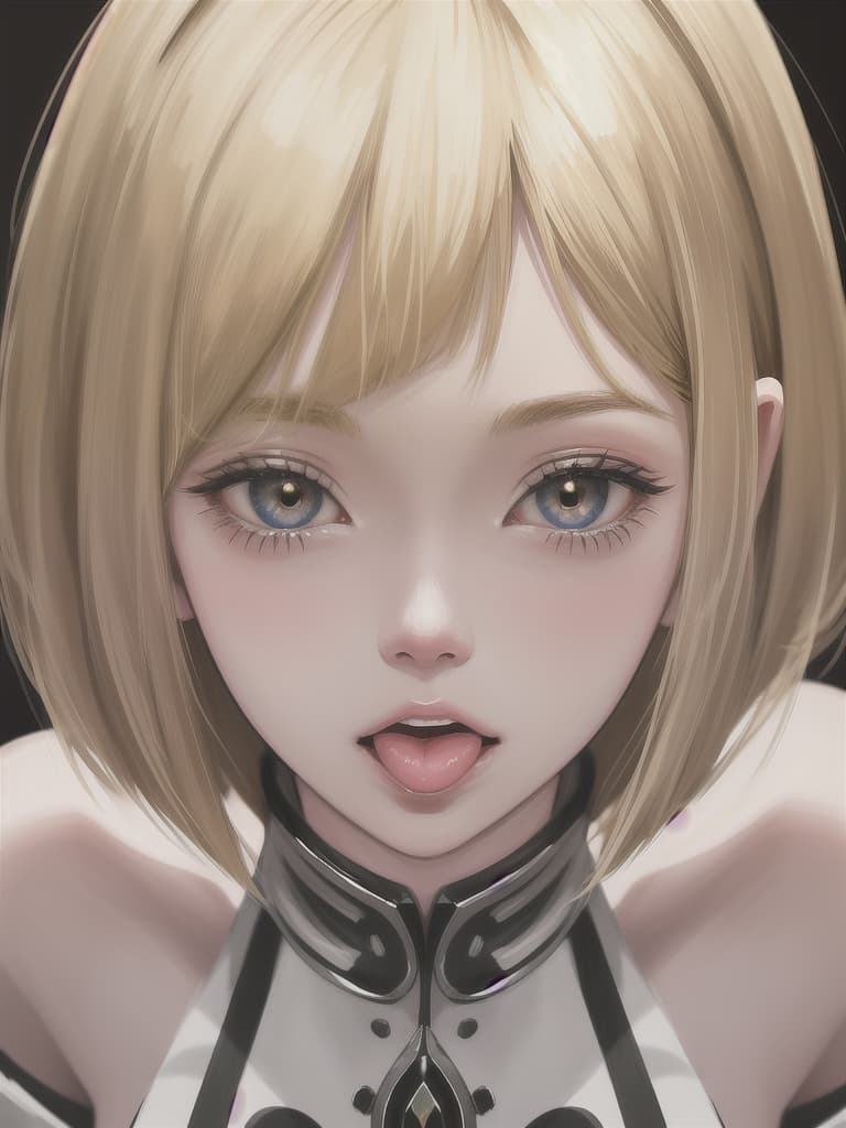  upturned eyes,so cute,Stick out tongue,extreme close up,facing viewer,blonde bob cut,, masterpiece, best quality,8k,ultra detailed,high resolution,an extremely delicate and beautiful,hyper detail