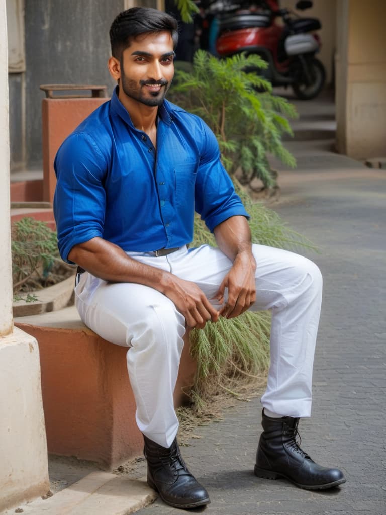  a handsome muscular indian soldier with stubble beard