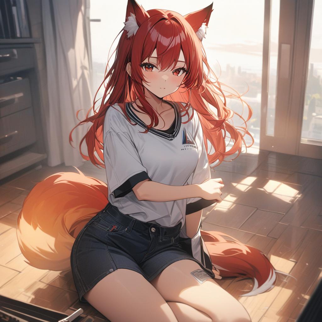  , girls hot red hair fox tails bare skin, award winning, professional, highly detailed, masterpiece