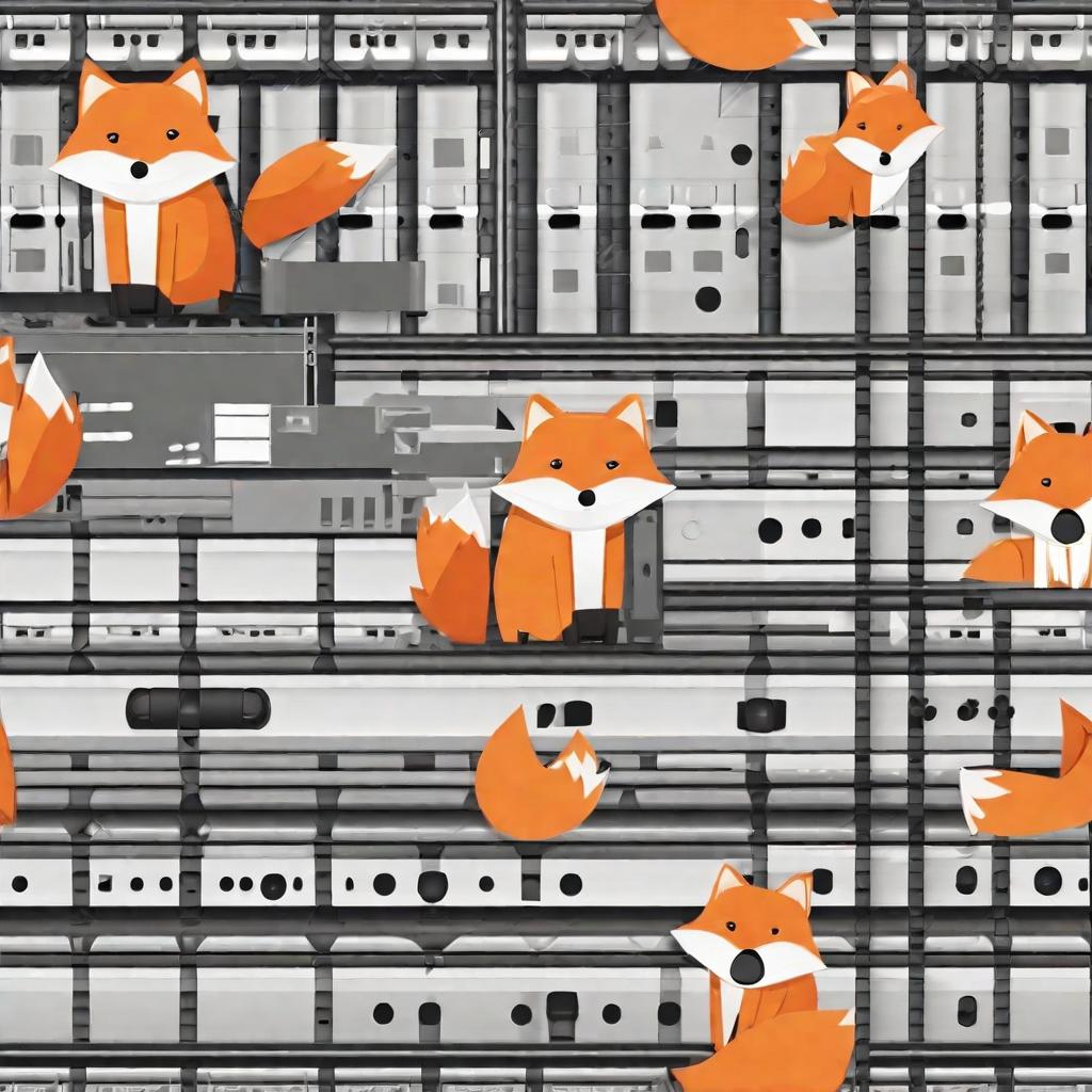  masterpiece, best quality, a fox animal that fixes a server with a wrench in the server room