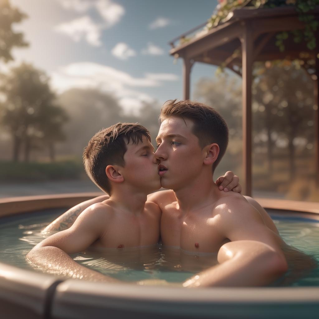  Ten year old naked irish boy with man kissing, hyperrealistic, high quality, highly detailed, cinematic lighting, intricate, sharp focus, f/1. 8, 85mm, (centered image composition), (professionally color graded), ((bright soft diffused light)), volumetric fog, trending on instagram, HDR 4K, 8K