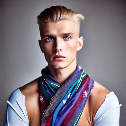 portrait+ style Russian LGBT queer fashion model blonde hunk dude face