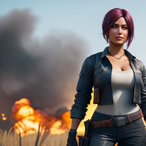  one pubg player and one free fire girl hyperrealistic, full body, detailed clothing, highly detailed, cinematic lighting, stunningly beautiful, intricate, sharp focus, f/1. 8, 85mm, (centered image composition), (professionally color graded), ((bright soft diffused light)), volumetric fog, trending on instagram, trending on tumblr, HDR 4K, 8K