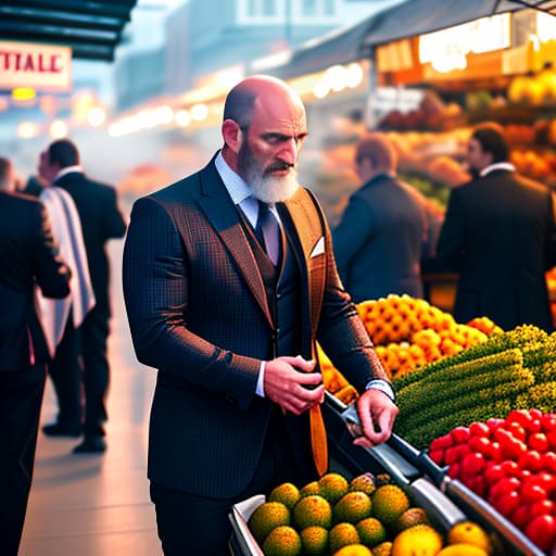  Angry man without a hat at the market with a cylinder rolled up in his hands. hyperrealistic, full body, detailed clothing, highly detailed, cinematic lighting, stunningly beautiful, intricate, sharp focus, f/1. 8, 85mm, (centered image composition), (professionally color graded), ((bright soft diffused light)), volumetric fog, trending on instagram, trending on tumblr, HDR 4K, 8K
