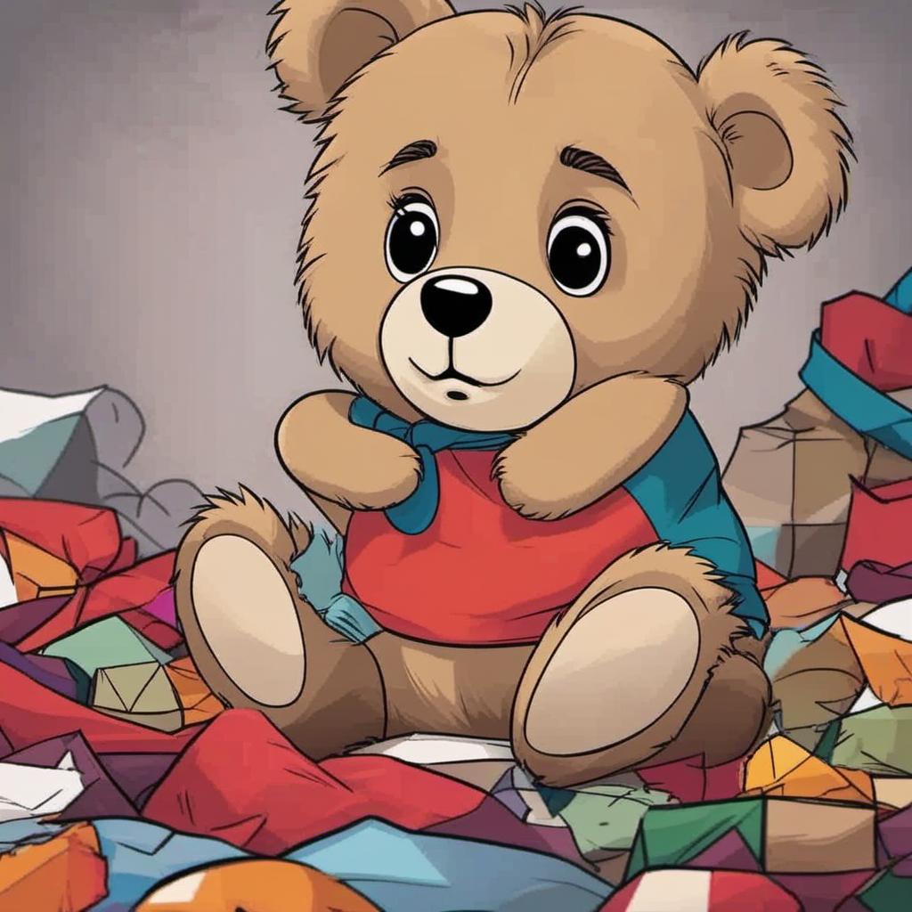  a cartoon teddy bear sad he lost some stuffing , profile image style