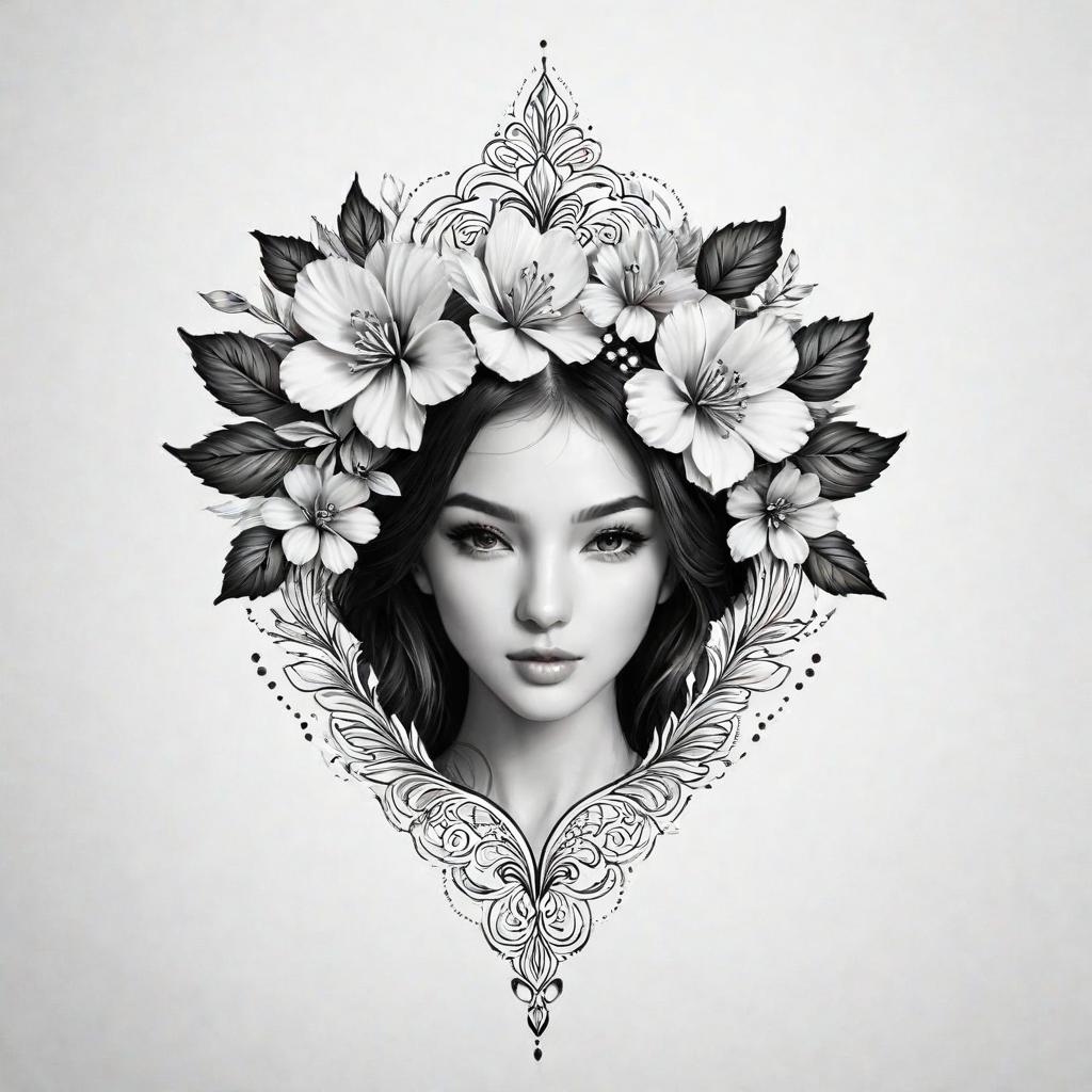  one girl, flower,(tattoo), tattoo design