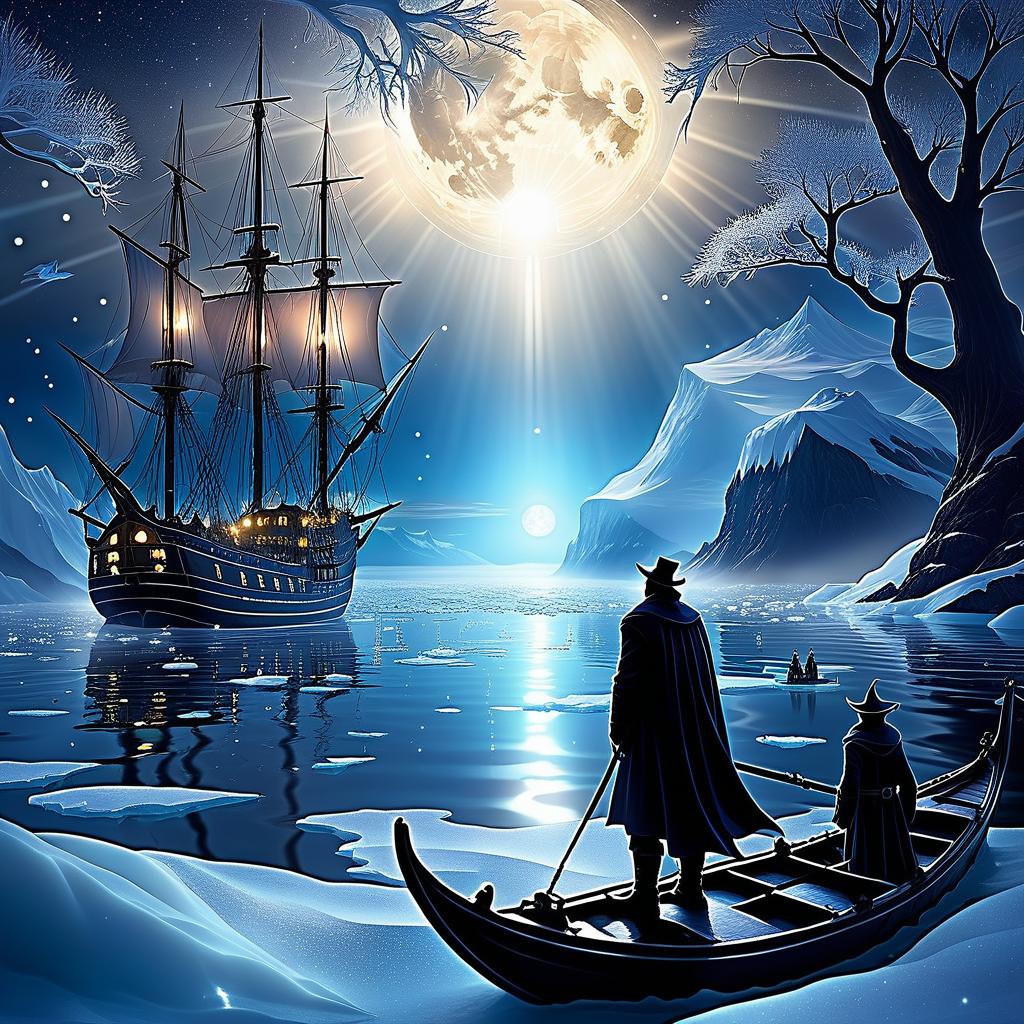  dreamscape we're sailing on an ice floe, like a brigantine on the grey, rugged the seas and all through the night star bears shining their light ♪ to ships far away ♪ . surreal, ethereal, dreamy, mysterious, fantasy, highly detailed