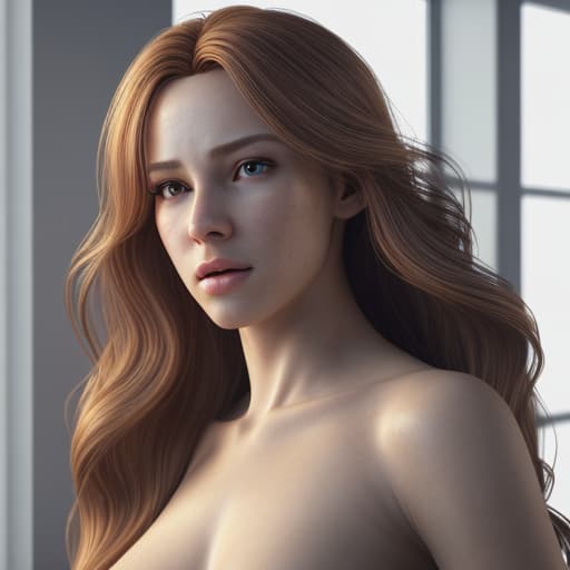  realistic woman, standing, brightly lit room, high resolution, ultra sharp, photorealistic, 8k, natural lighting, elegant pose, long flowing hair, detailed features, realistic skin texture, vibrant colors