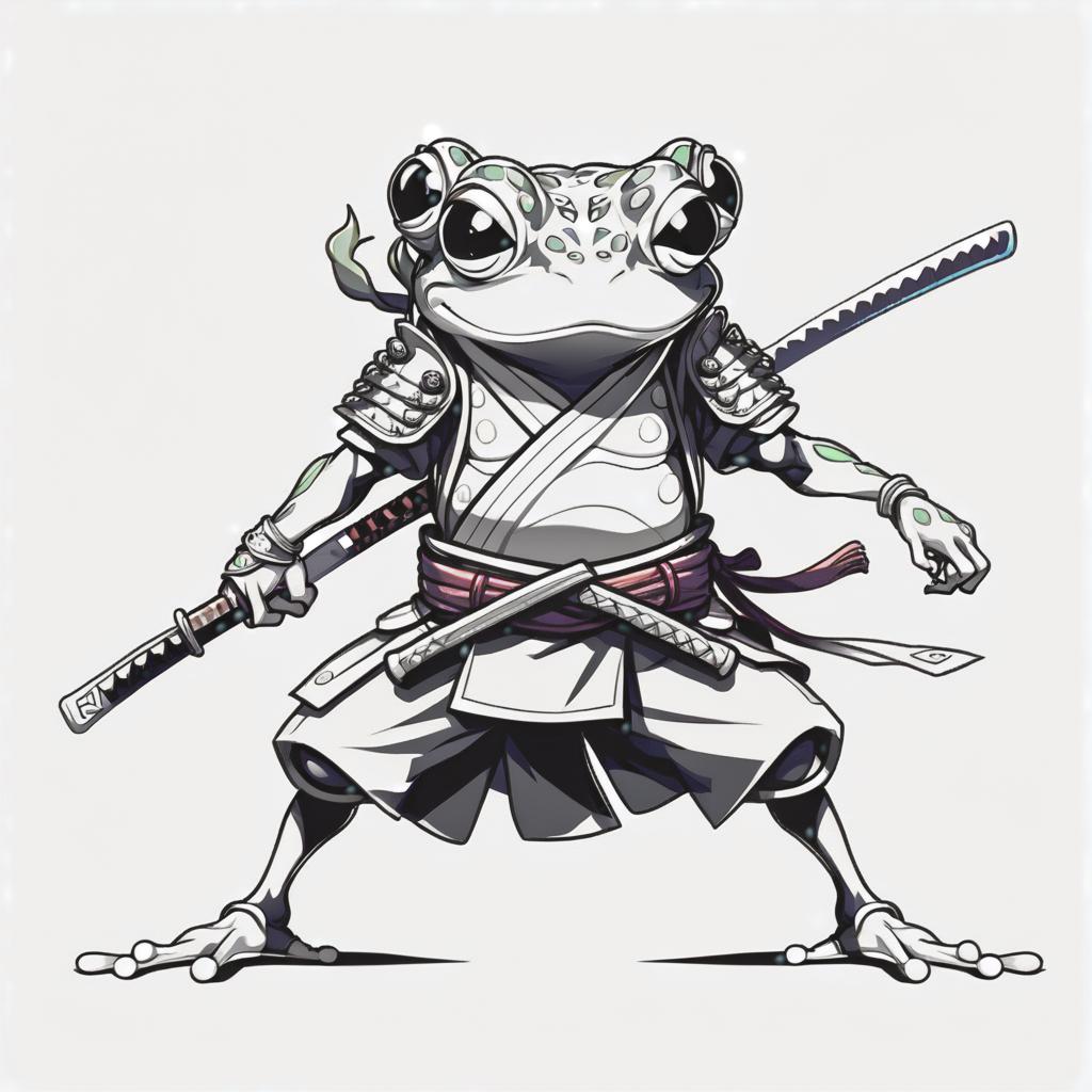  line art drawing samurai frog, battle stance, same nightmare. anime style . professional, sleek, modern, minimalist, graphic, line art, vector graphics