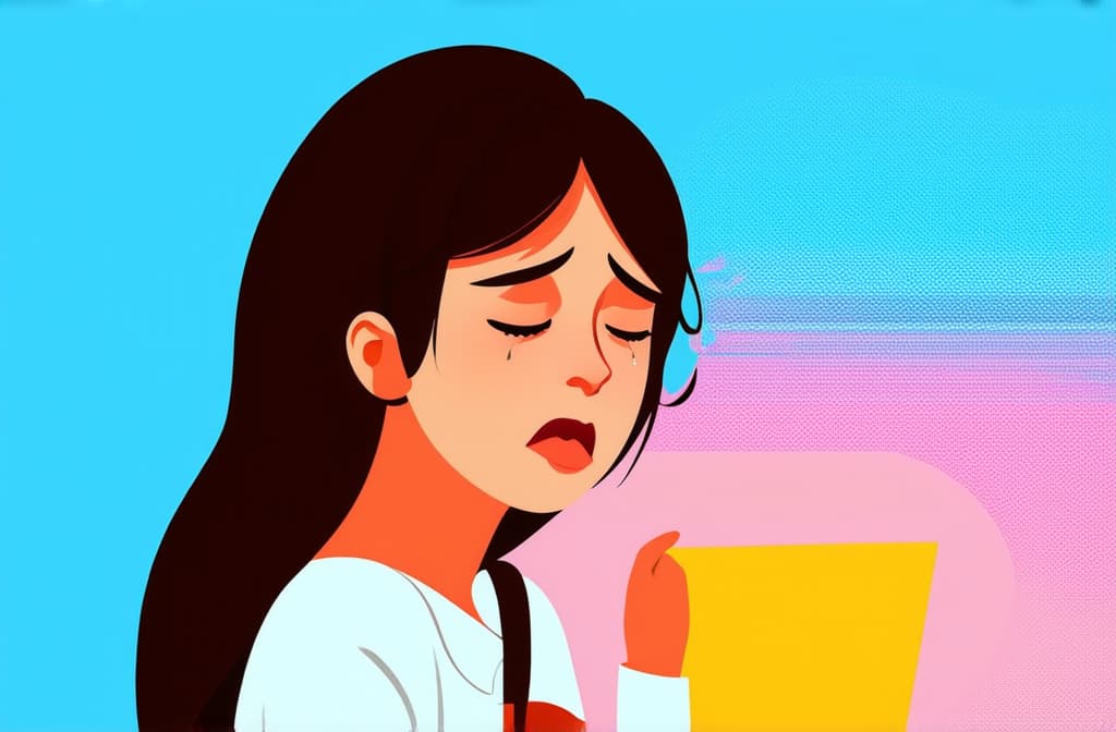  flat illustration, flaticon, (illustration:1.15), young sad woman crying, colorful flat illustration in full growth. emotional breakdown, closed eyes and closed mouth ar 3:2, [cory loftis, strobist, pascal campion :: 0.2]