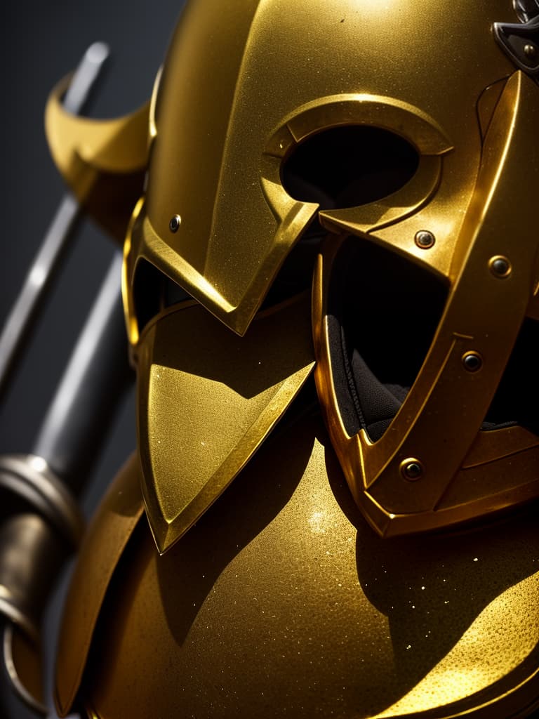  axe, golden armor, helmet, city