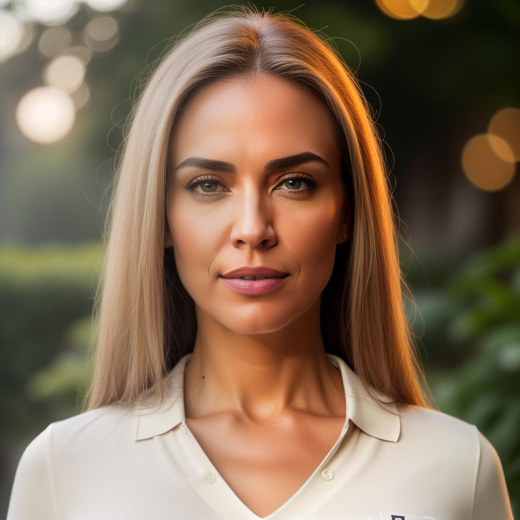  (((realistic full torso frontal head shot of a light beige to medium tan skin tone woman))), heike helena schröder, ((caucasian heritage)), immature face, brown eye color, ((straight hair style)), (( hair color)), (( body type)), small size, small size, (immature small rounded nose), (immature prominent jawline), (immature thin lips), (immature narrow forehead), (immature defined cheekbones), (immature eyebrows), (immature cleft chin), standing straight looking directly into the camera,((wearing fitted polo shirt with deep v neck and monogrammed pocket)), backyard in background, 1girl, best quality, highest quality, award winning photo, masterpiece, raw, professional photography, photorealism, sharp foc hyperrealistic, full body, detailed clothing, highly detailed, cinematic lighting, stunningly beautiful, intricate, sharp focus, f/1. 8, 85mm, (centered image composition), (professionally color graded), ((bright soft diffused light)), volumetric fog, trending on instagram, trending on tumblr, HDR 4K, 8K