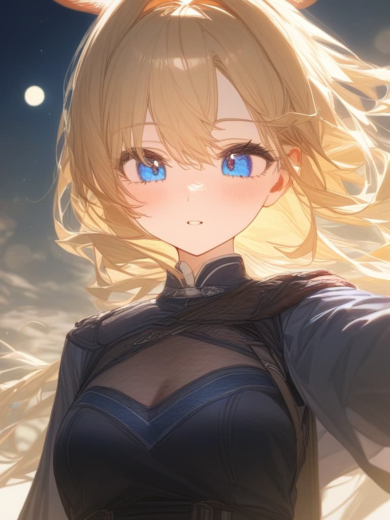  blonde, blue eyes, moon viewing, rabbit ears, masterpiece, best quality,8k,ultra detailed,high resolution,an extremely delicate and beautiful,hyper detail