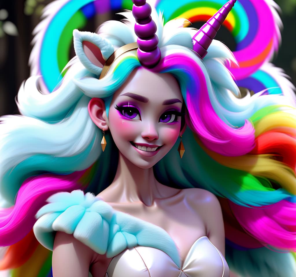  slender build, , cute, giant height, furry, goddess , queen unicorn, with giant fluffy ears with chic fluffy fur inside, large s of tenth size, a big , with rainbow long mane, hairstyle fluffy, on the face of a smile and in love look with raised eyebrows and chic make up, giant fluffy lips, and a giant four furry s with a fluffy oozy hair on the head of a fluffy fly, a giant fluffy fluffy fly, a fluffy skin on the head, a fluffy fluffy fluffy fly, a fluffy skin with a fluffy skin on a fluffy fluffy fluffy fluffy head, a fluffy fluffy fluffy fluffy skin on a fluffy fly, and a fluffy skin, hkmagic