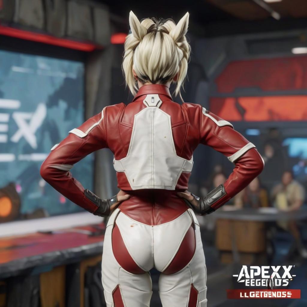  back view of loba's juicy ass, tight white apex legends suit l