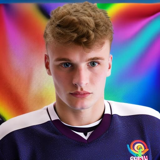 portrait+ style Russian LGBT queer hockey player blonde hunk dude face