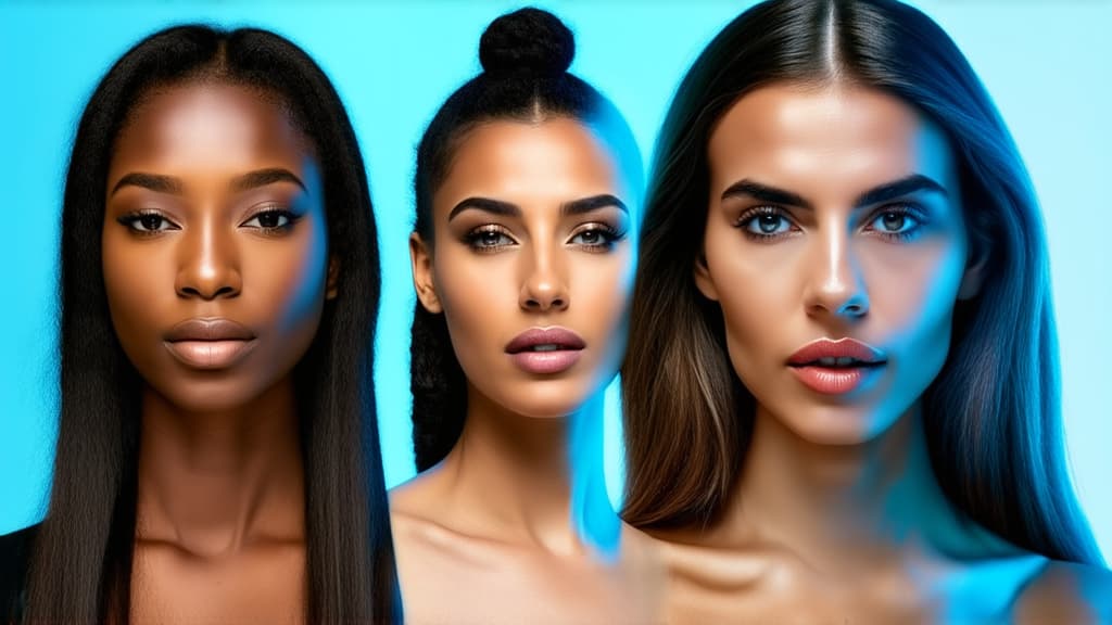  different beauty. set of different female heads on light background. different races and nationalities. ar 16:9, (natural skin texture), highly detailed face, depth of field, hyperrealism, soft light, muted colors