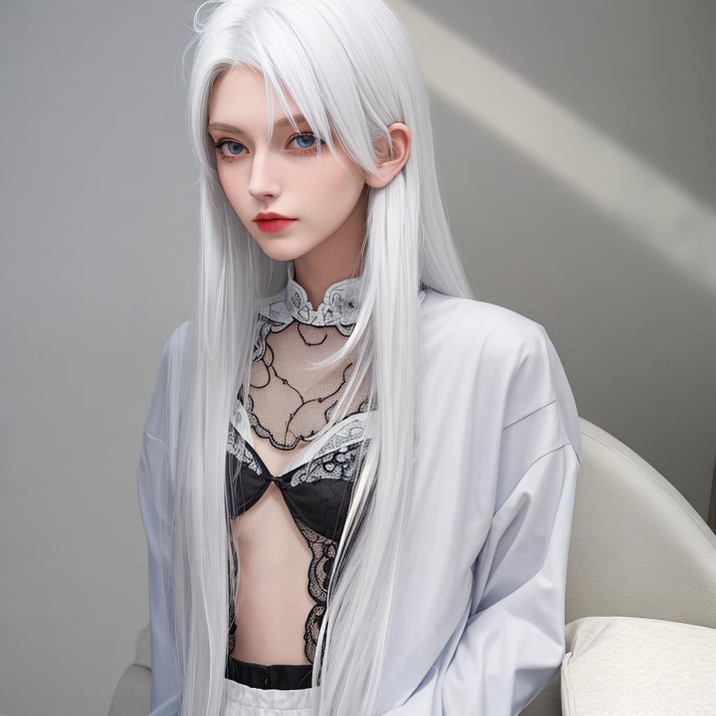  masterpiece, best quality,An american woman, slim, white hair, alternative style,